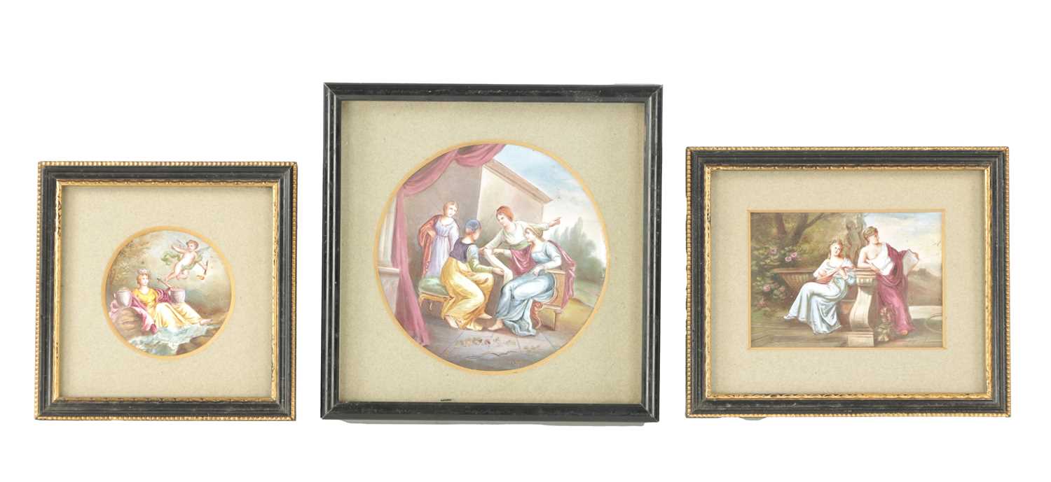 A SET OF THREE FINE 19TH CENTURY LIMOGES ENAMEL PANELS