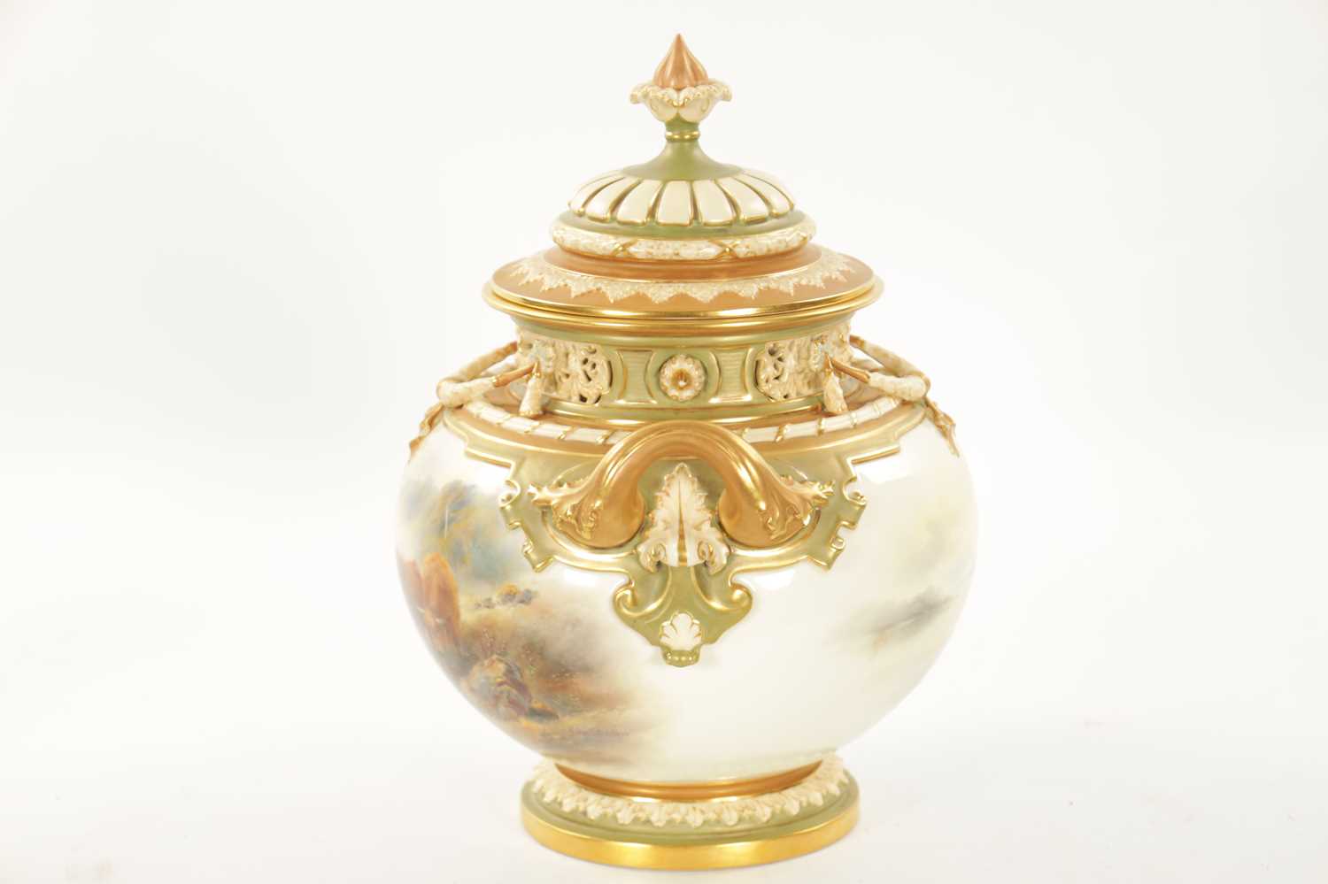 JOHN STINTON A FINE ROYAL WORCESTER POT POURRI JAR AND COVER OF LARGE SIZE - Image 9 of 12