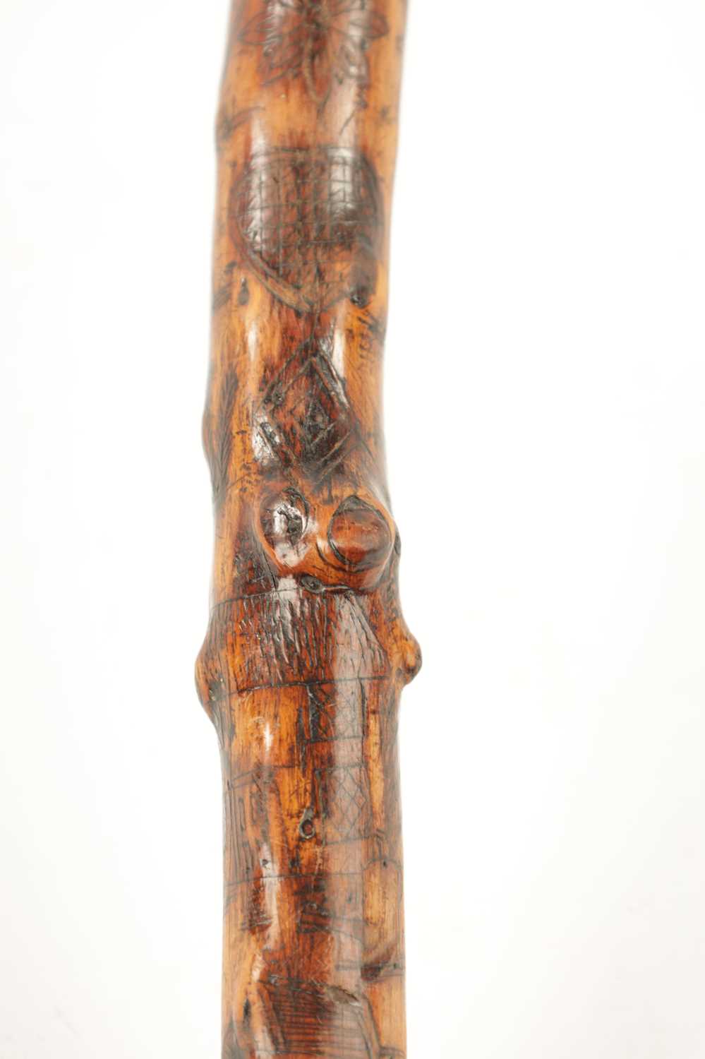 A RARE VICTORIAN FOLK ART CARVED HAWTHORN WALKING STICK DATED 1860 - Image 3 of 7