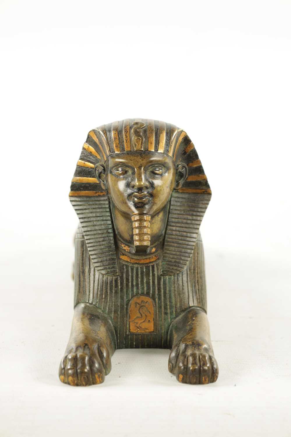 A 19TH CENTURY FRENCH EGYPTIAN REVIVAL BRONZE FIGURE OF A SEATED SPHINX - Image 5 of 7