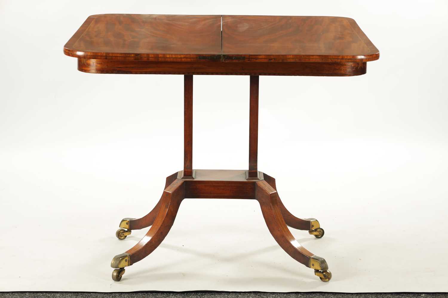 A REGENCY FIGURED MAHOGANY AND INLAID CARD TABLE - Image 8 of 10