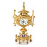 A LATE 19TH CENTURY FRENCH ORMOLU AND PORCELAIN PANELLED MANTEL CLOCK