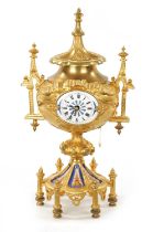 A LATE 19TH CENTURY FRENCH ORMOLU AND PORCELAIN PANELLED MANTEL CLOCK