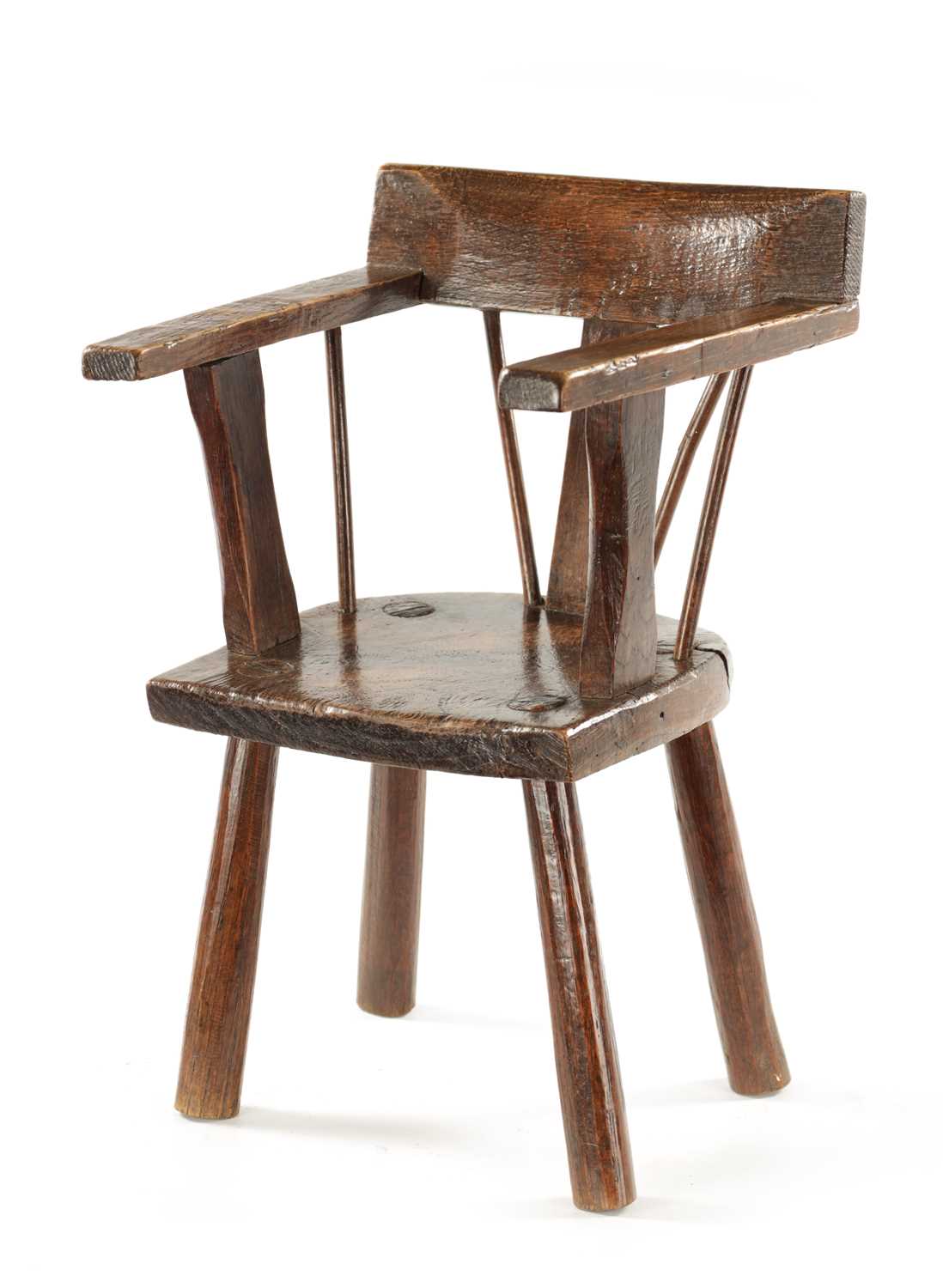 A RARE 18TH CENTURY PRIMITIVE ASH AND ELM CHILD’S CHAIR
