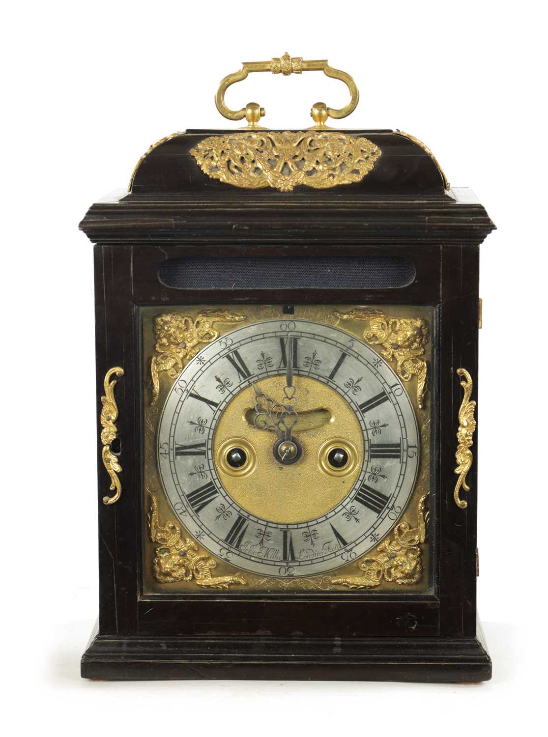 JOHN MILLER, LONDINI FECIT. A WILLIAM AND MARY EBONY VENEERED VERGE BRACKET CLOCK