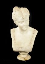 AN EARLY 20TH CENTURY ITALIAN CARVED MARBLE BUST OF A YOUNG LADY