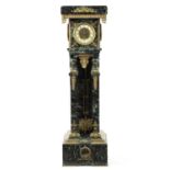 A LATE 19TH CENTURY FRENCH EMPIRE STYLE ORMOLU MOUNTED MARBLE PEDESTAL CLOCK