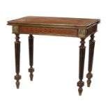 A 19TH CENTURY WALNUT AND ROSEWOOD MARQUETRY INLAID FRENCH CARD TABLE