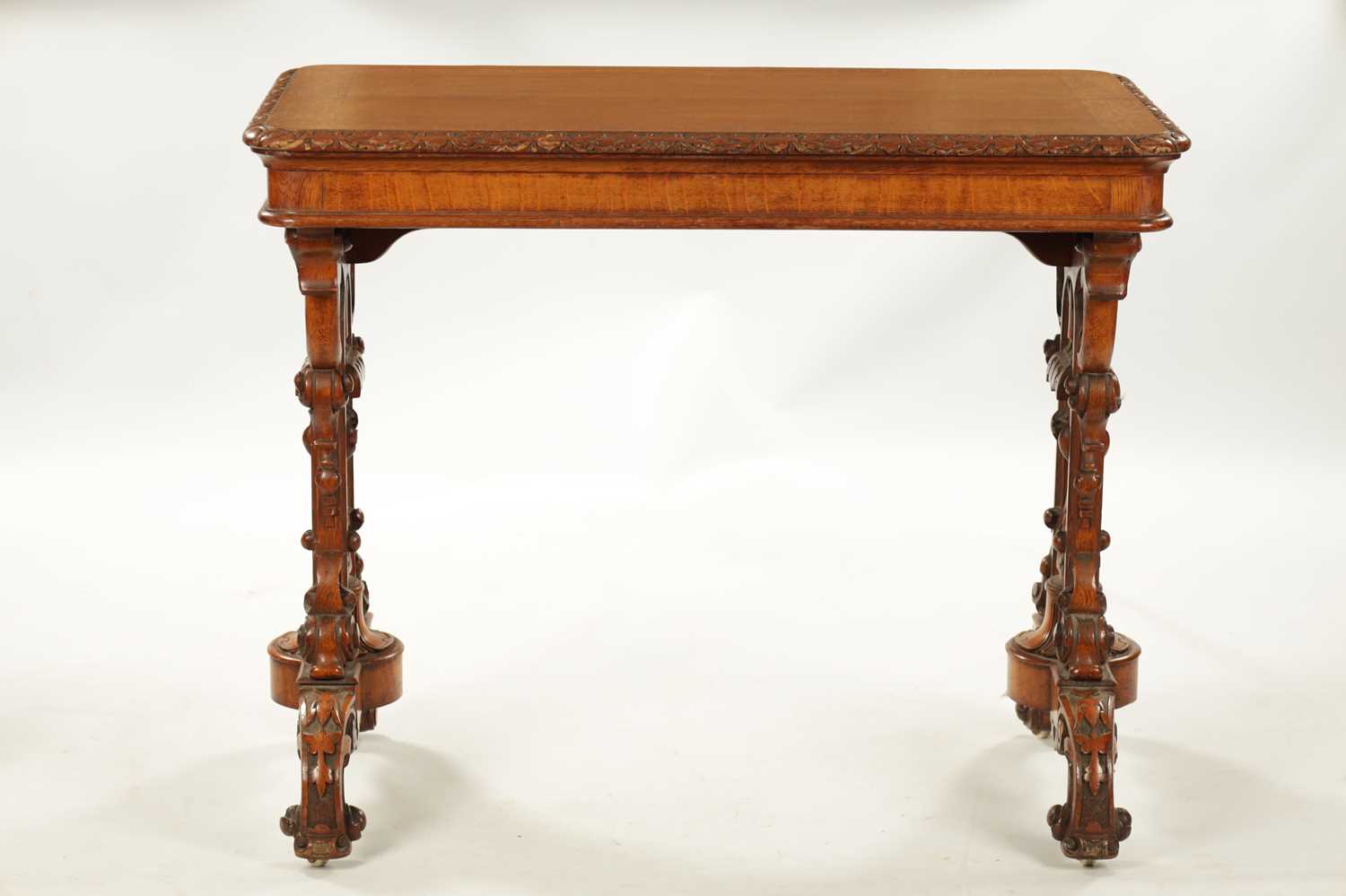 A 19TH CENTURY CARVED AND INLAID OAK LIBRARY TABLE BY LAMB MANCHESTER - Image 6 of 16