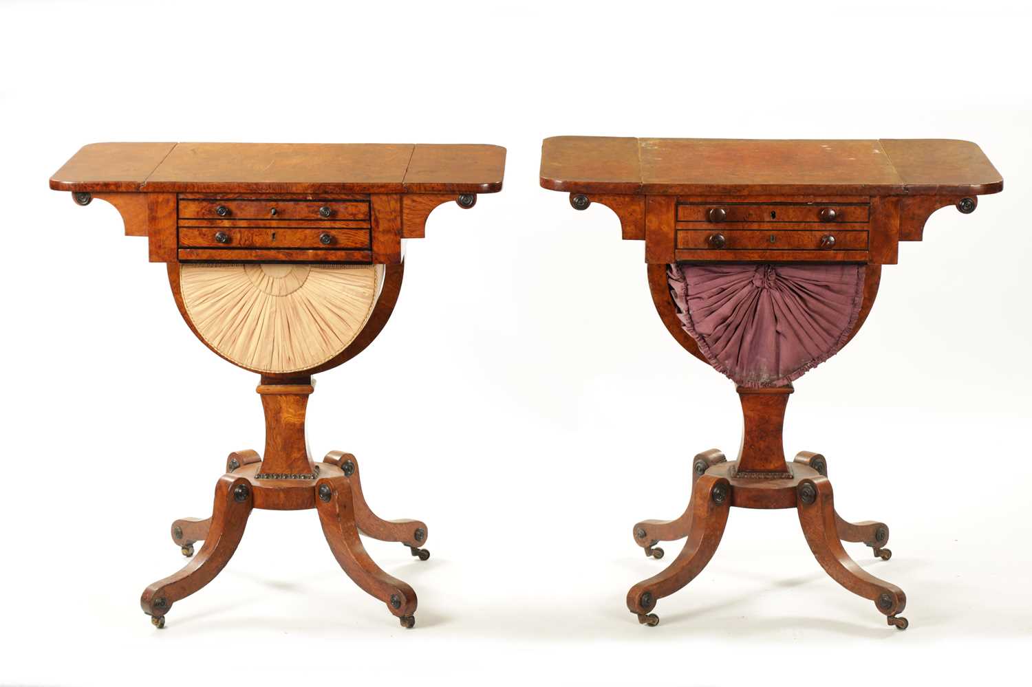 A RARE MATCHED PAIR OF REGENCY BURR ELM WORK TABLES - Image 7 of 11