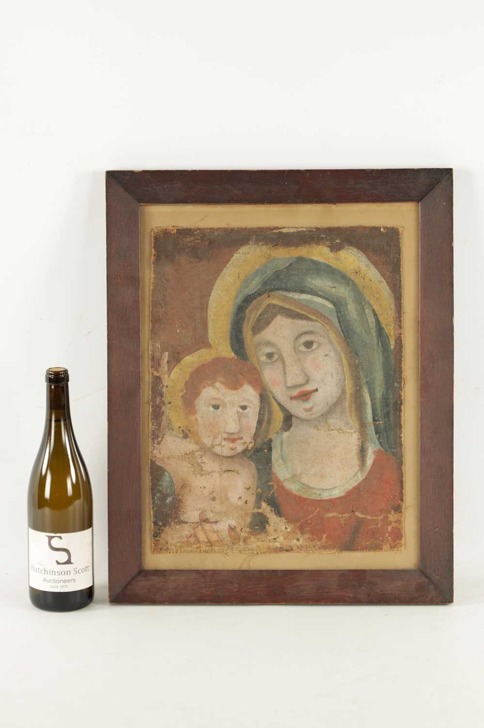 AN INTERESTING EARLY OIL ON CANVAS MADONNA AND CHILD - Image 2 of 5