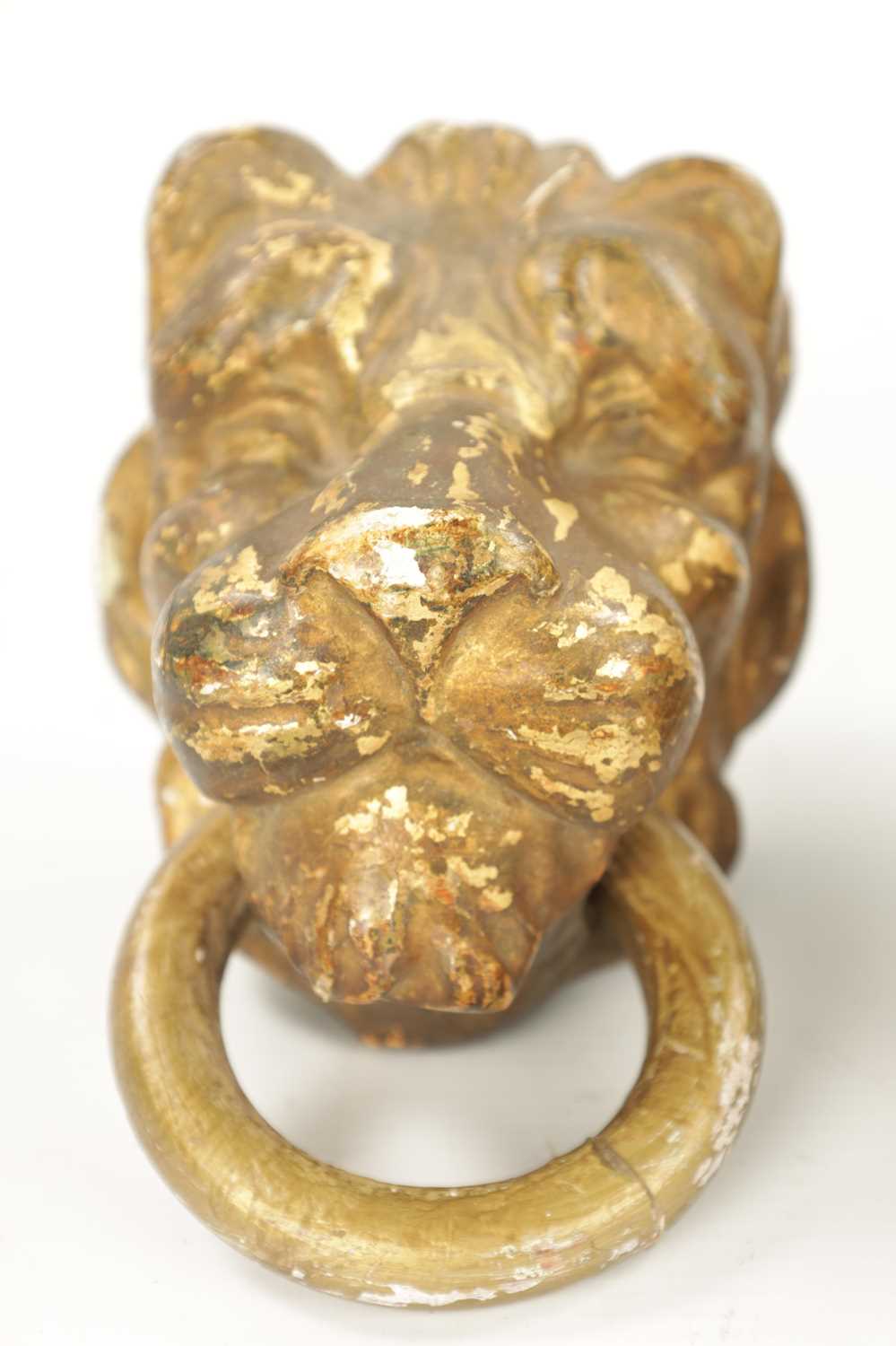 A SET OF FOUR REGENCY CARVED GILTWOOD LION'S HEADS - Image 4 of 9