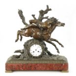 A LARGE LATE 19TH CENTURY FRENCH BRONZE AND ROUGE MARBLE MANTEL CLOCK