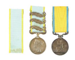A CRIMEA 1854-56 MEDAL WITH THREE CLASPS