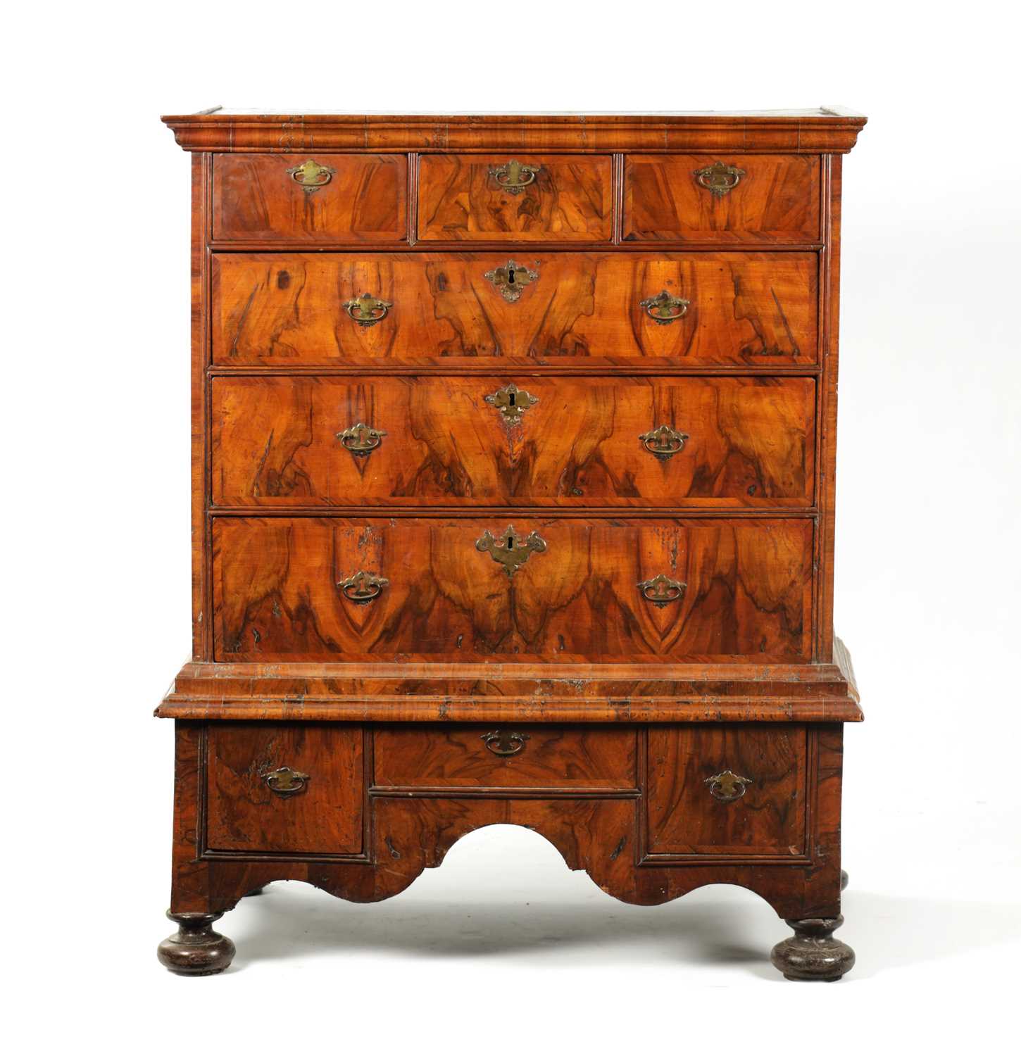 AN EARLY 18TH CENTURY WALNUT CHEST ON STAND