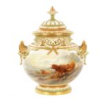 JOHN STINTON A FINE ROYAL WORCESTER POT POURRI JAR AND COVER OF LARGE SIZE