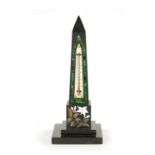 A LARGE 19TH CENTURY ASHFORD SLATE AND INLAID MARBLE OBELISK THERMOMETER
