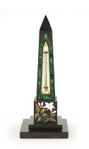 A LARGE 19TH CENTURY ASHFORD SLATE AND INLAID MARBLE OBELISK THERMOMETER