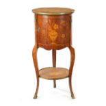 A 19TH CENTURY FRENCH WALNUT MARQUETRY CIRCULAR BEDSIDE CABINET