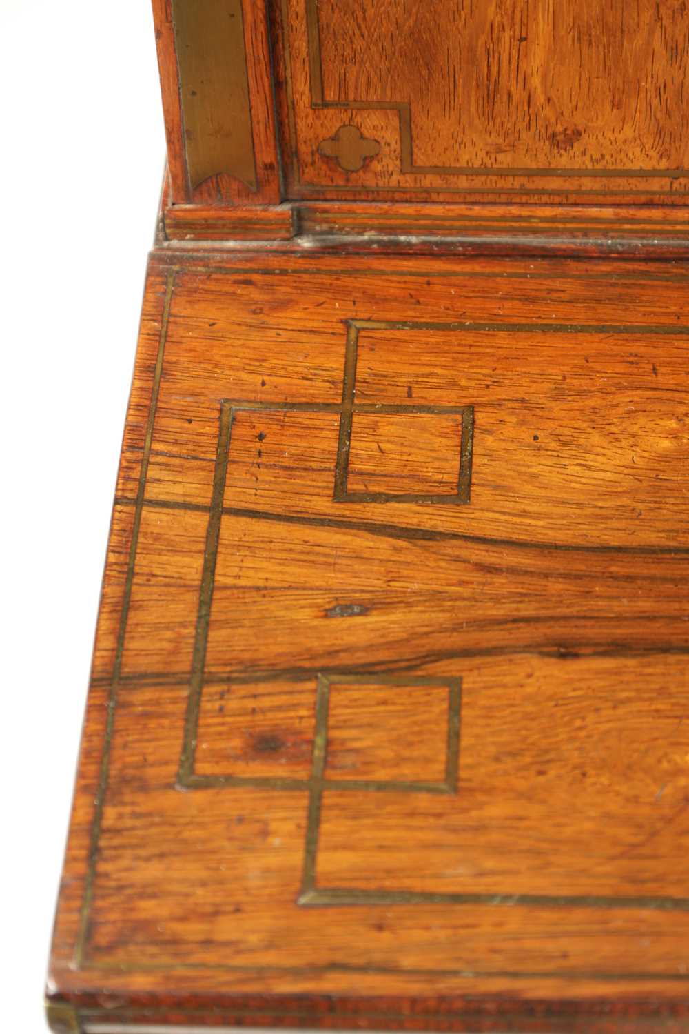 A FINE REGENCY BRASS INLAID ROSEWOOD BONHEUR DE JOUR IN THE MANNER OF JOHN MCLEAN - Image 7 of 14