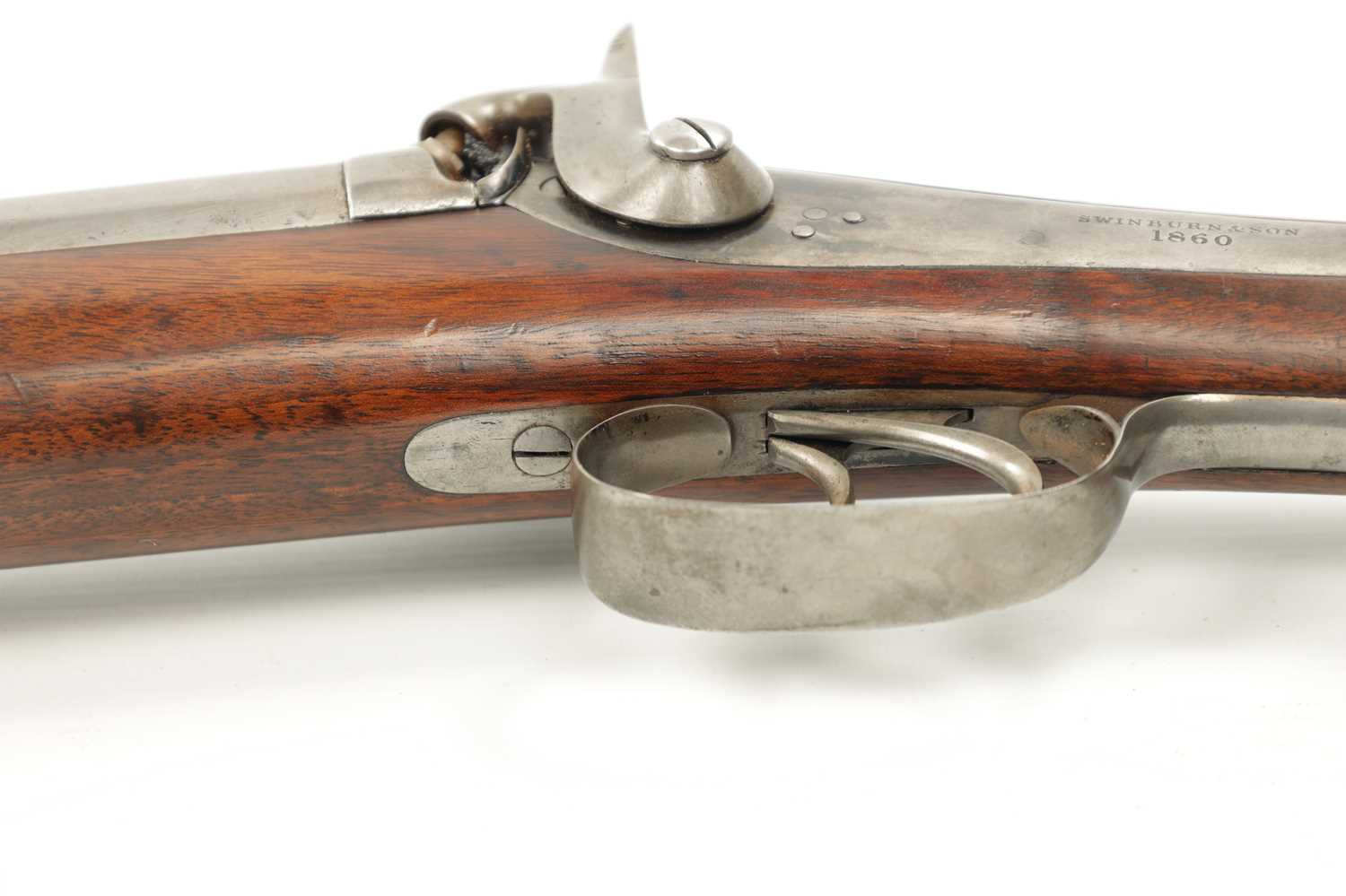 A RARE 19TH CENTURY SWINBURN & SON JACOBS PERCUSSION RIFLE WITH BAYONET - Image 11 of 17