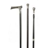 A COLLECTION OF THREE 19TH CENTURY SILVER TOPPED WALKING STICKS