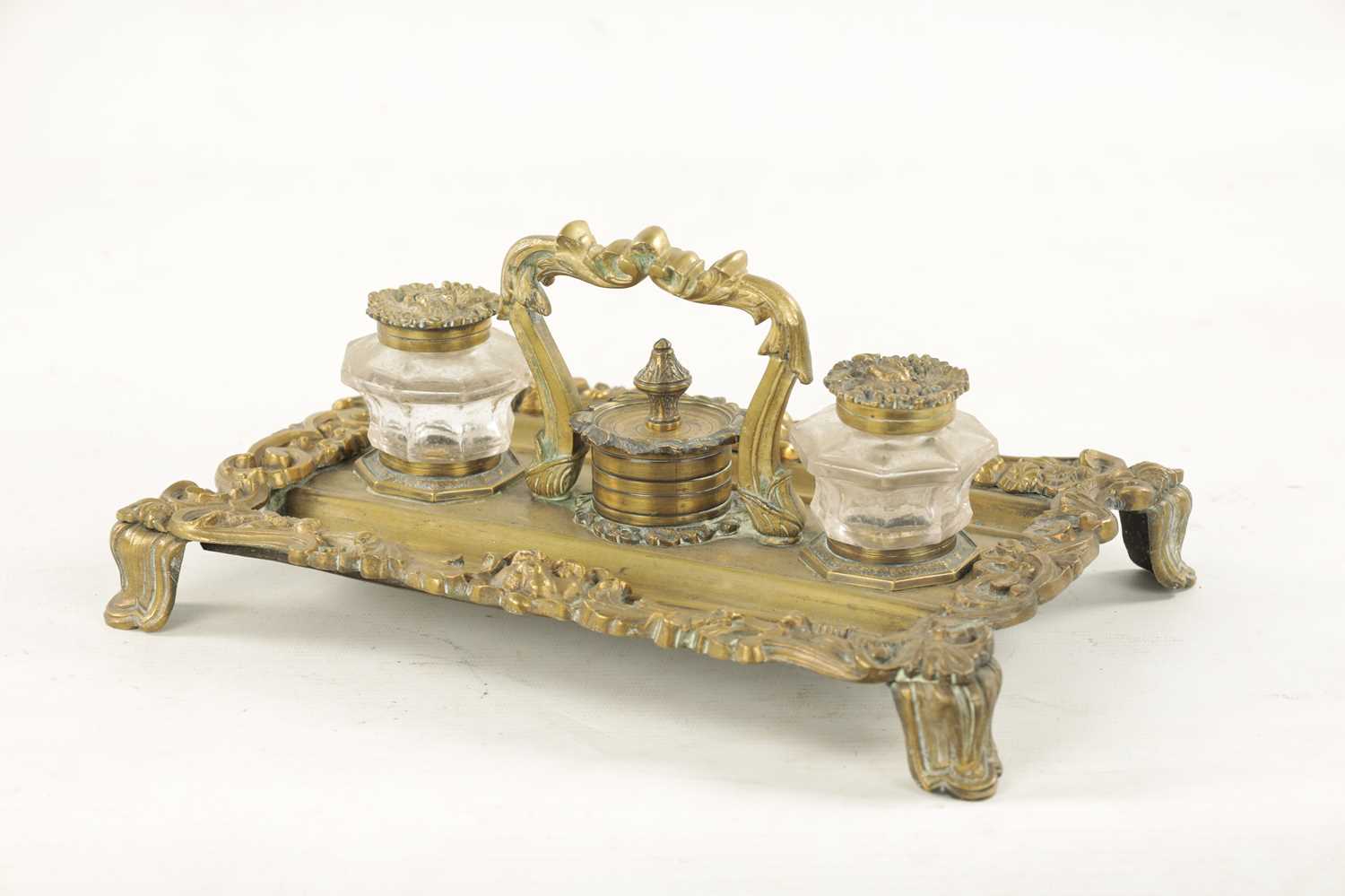 A 19TH CENTURY BRASS ROCOCO INK STAND - Image 3 of 7