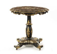 A GOOD 19TH CENTURY PAPIER MACHE OCCASIONAL TILT-TOP TABLE