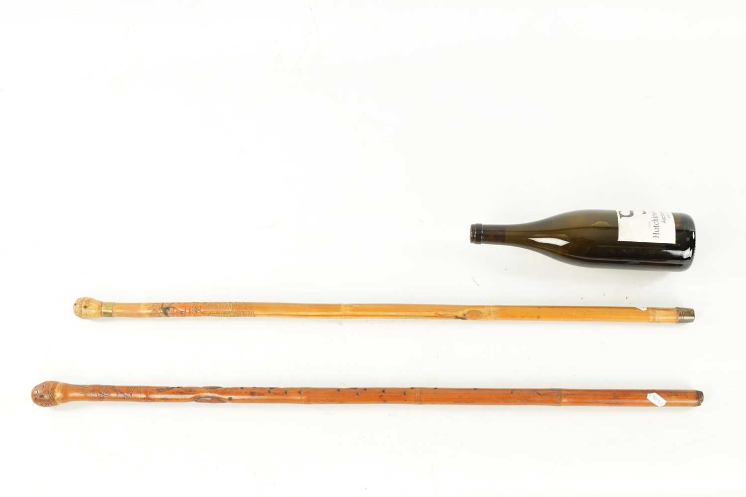 TWO 19TH CENTURY ORIENTAL BAMBOO CARVED WALKING CANES - Image 5 of 8