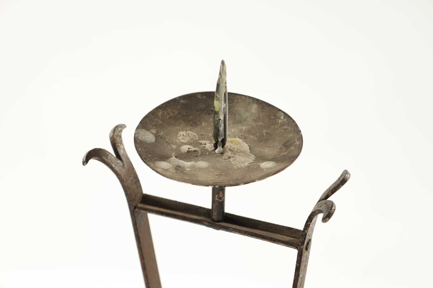 A SET OF FOUR IRONWORK CHURCH FLOOR STANDING CANDLESTICKS - Image 7 of 12