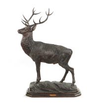 A FINE QUALITY LATE 19TH CENTURY BLACK FOREST CARVED STAG SIGNED ERNST HEISL