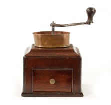 AN 18TH CENTURY MAHOGANY COFFEE GRINDER