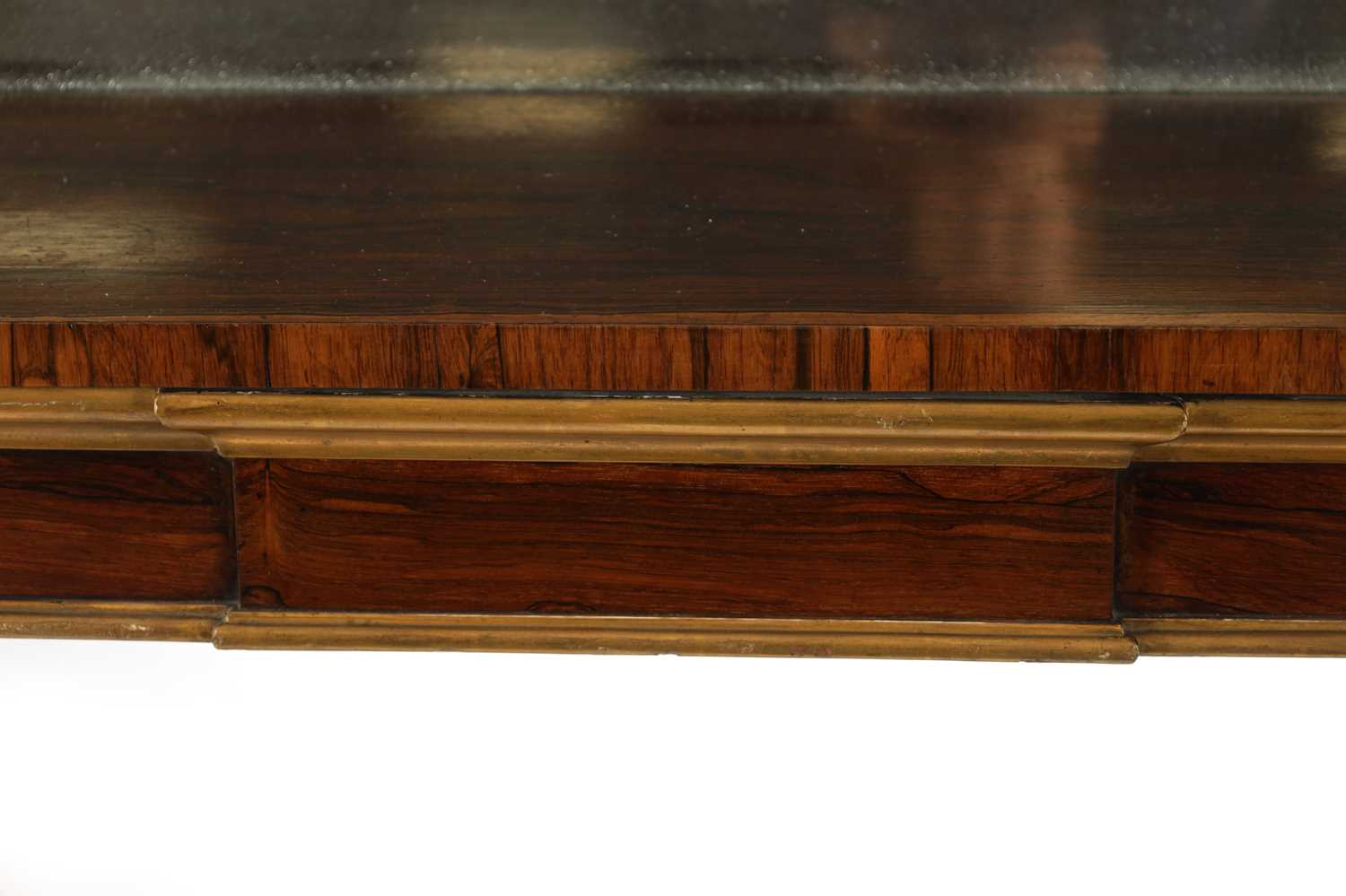 A MASSIVE PAIR OF REGENCY COUNTRY HOUSE FINE PAIR OF ROSEWOOD AND CARVED GILTWOOD CONSOLE TABLES IN - Image 3 of 8