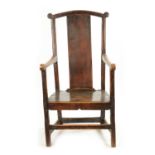 AN 18TH CENTURY PRIMITIVE ASH AND ELM COUNTRY ARMCHAIR