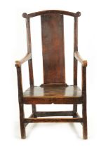 AN 18TH CENTURY PRIMITIVE ASH AND ELM COUNTRY ARMCHAIR
