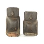 AN UNUSUAL PAIR OF ANTIQUE CARVED WOOD NATIVE FIGURES OF OWLS