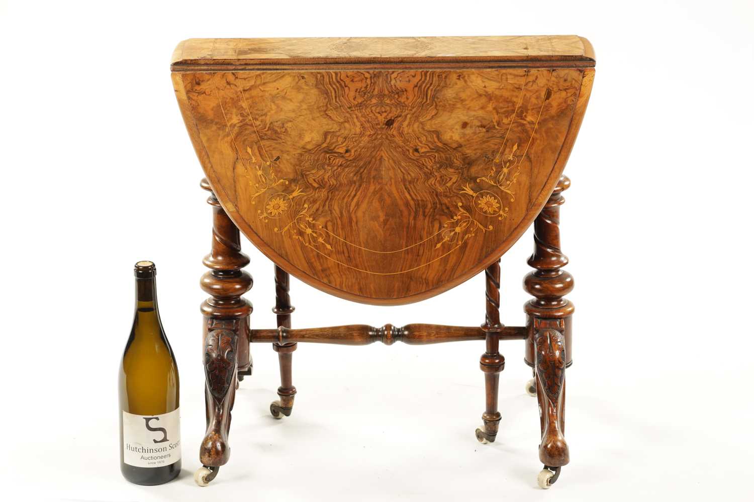 A 19TH CENTURY INLAID WALNUT MINIATURE SUTHERLAND TABLE - Image 5 of 6