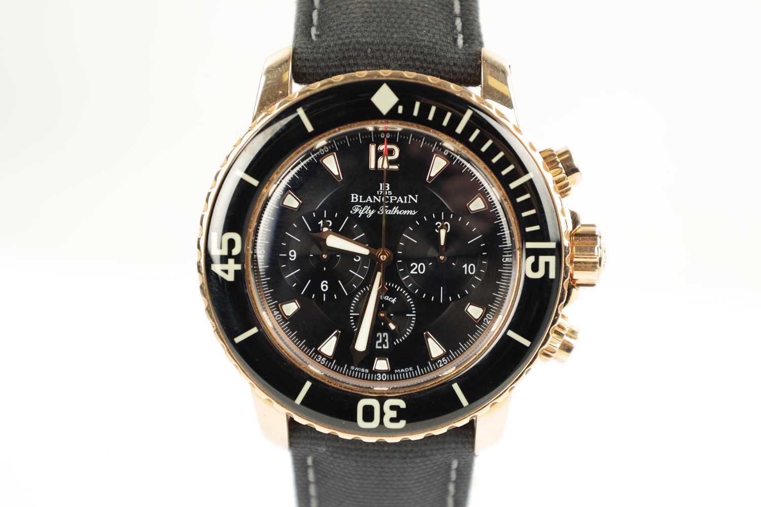 A GENTLEMAN’S 18CT ROSE GOLD BLANCPAIN FIFTY FATHOMS CHRONOGRAPH FLYBACK WRISTWATCH - Image 5 of 9
