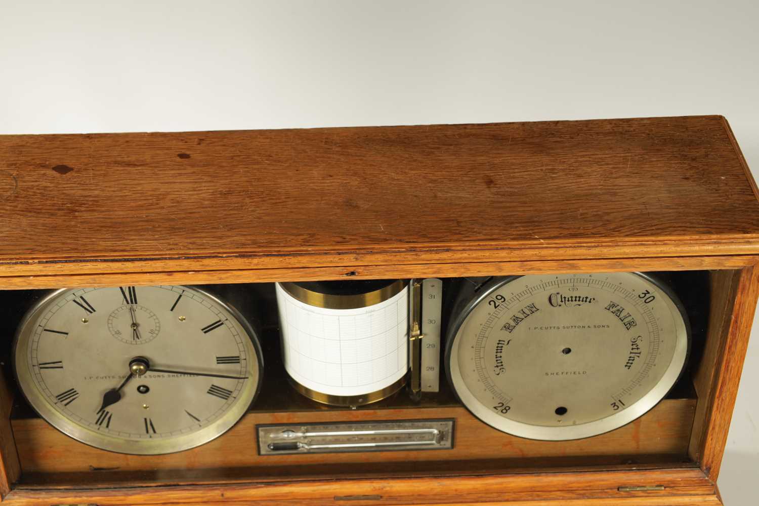 I.P. CUTTS SUTTON & SONS, SHEFFIELD. A LATE 19TH CENTURY OAK CASED WEATHER STATION BAROGRAPH - Image 7 of 14