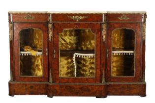 A VICTORIAN MARQUETRY INLAID WALNUT BREAKFRONT SIDE CABINET