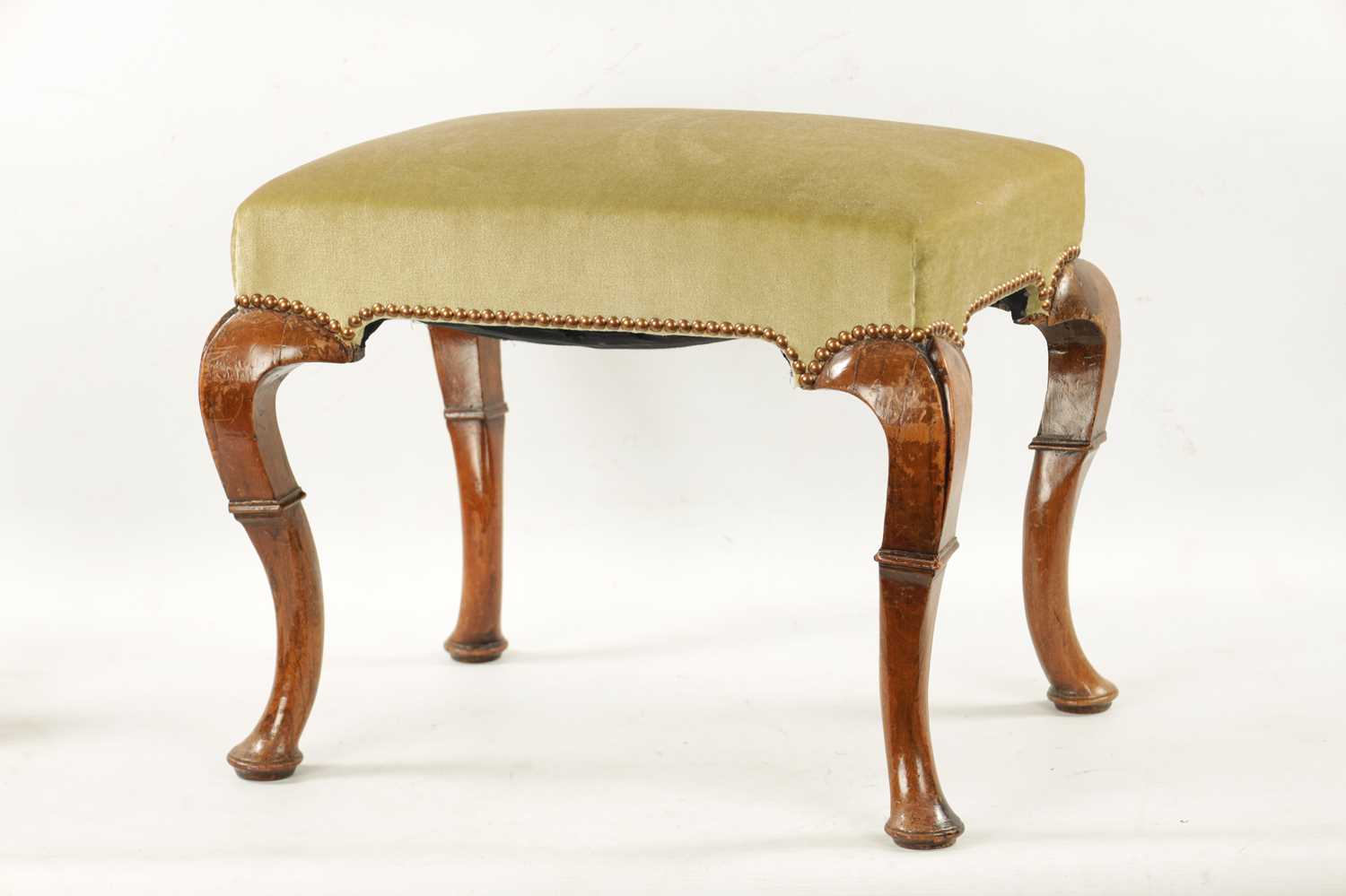 A GEORGE I WALNUT UPHOLSTERED STOOL - Image 2 of 15