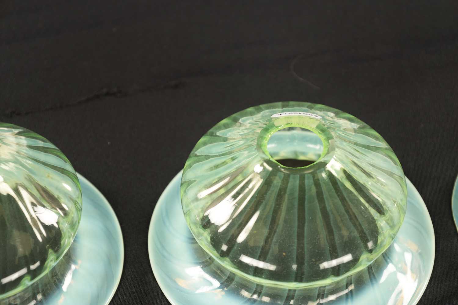 A SET OF THREE 19TH CENTURY VASELINE GLASS SHADES - Image 6 of 12