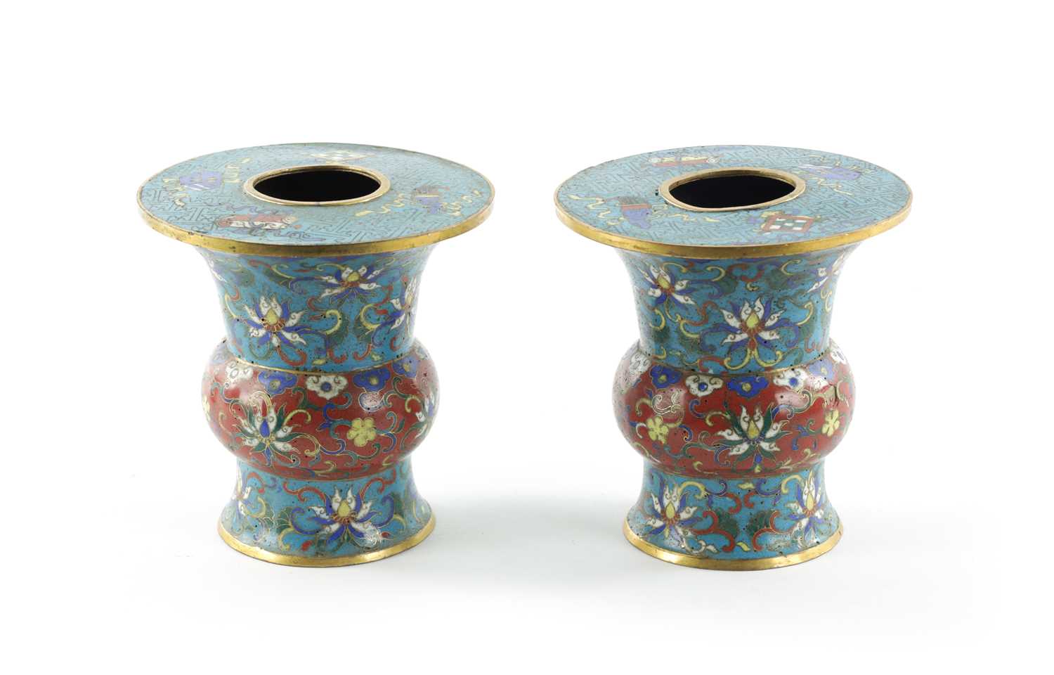 A PAIR OF 18TH CENTURY CHINESE CLOISONNÉ BRUSH POTS