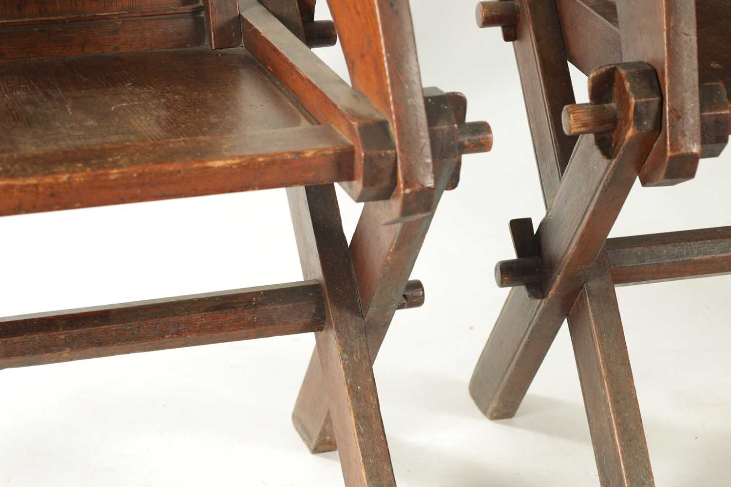 A PAIR OF LATE 18TH CENTURY PITCH PINE GLASTONBURY CHAIRS - Image 6 of 7