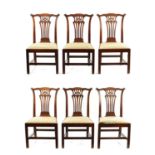 A FINE ORIGINAL SET OF SIX GEORGE III CHIPPENDALE PERIOD MAHOGANY PIERCED SPLAT BACK DINING CHAIRS