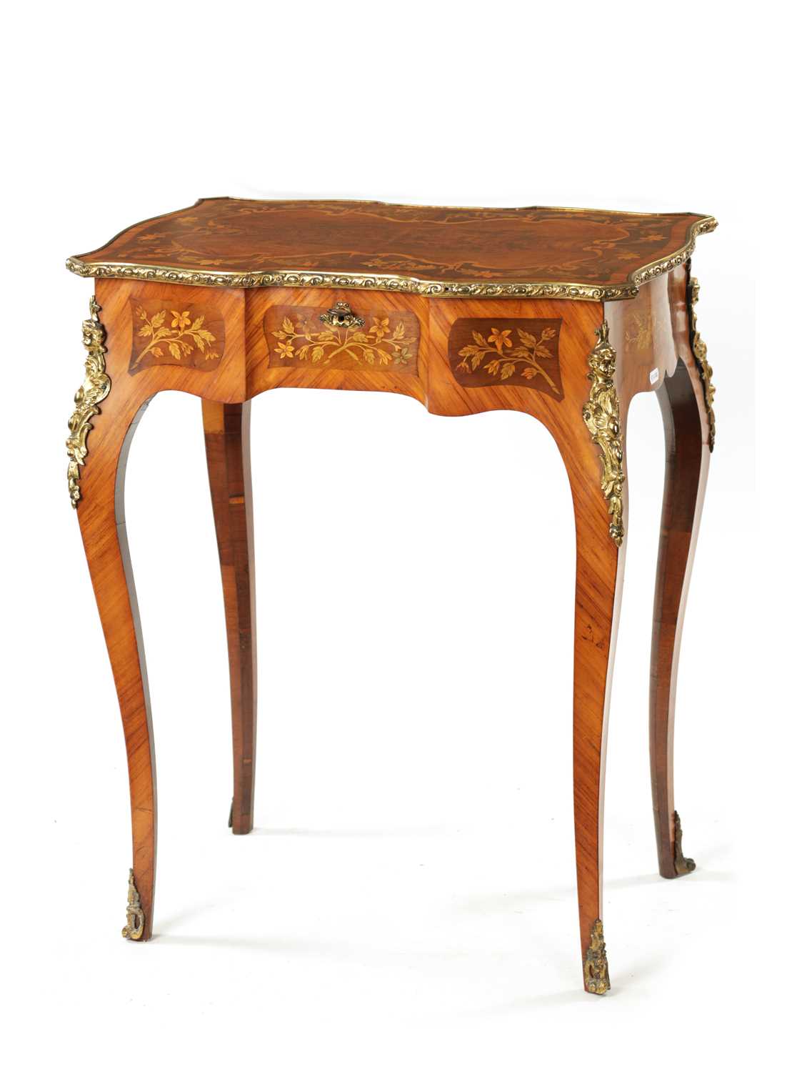 A FINE 19TH CENTURY BURR WALNUT AND MARQUETRY INLAID WORK TABLE