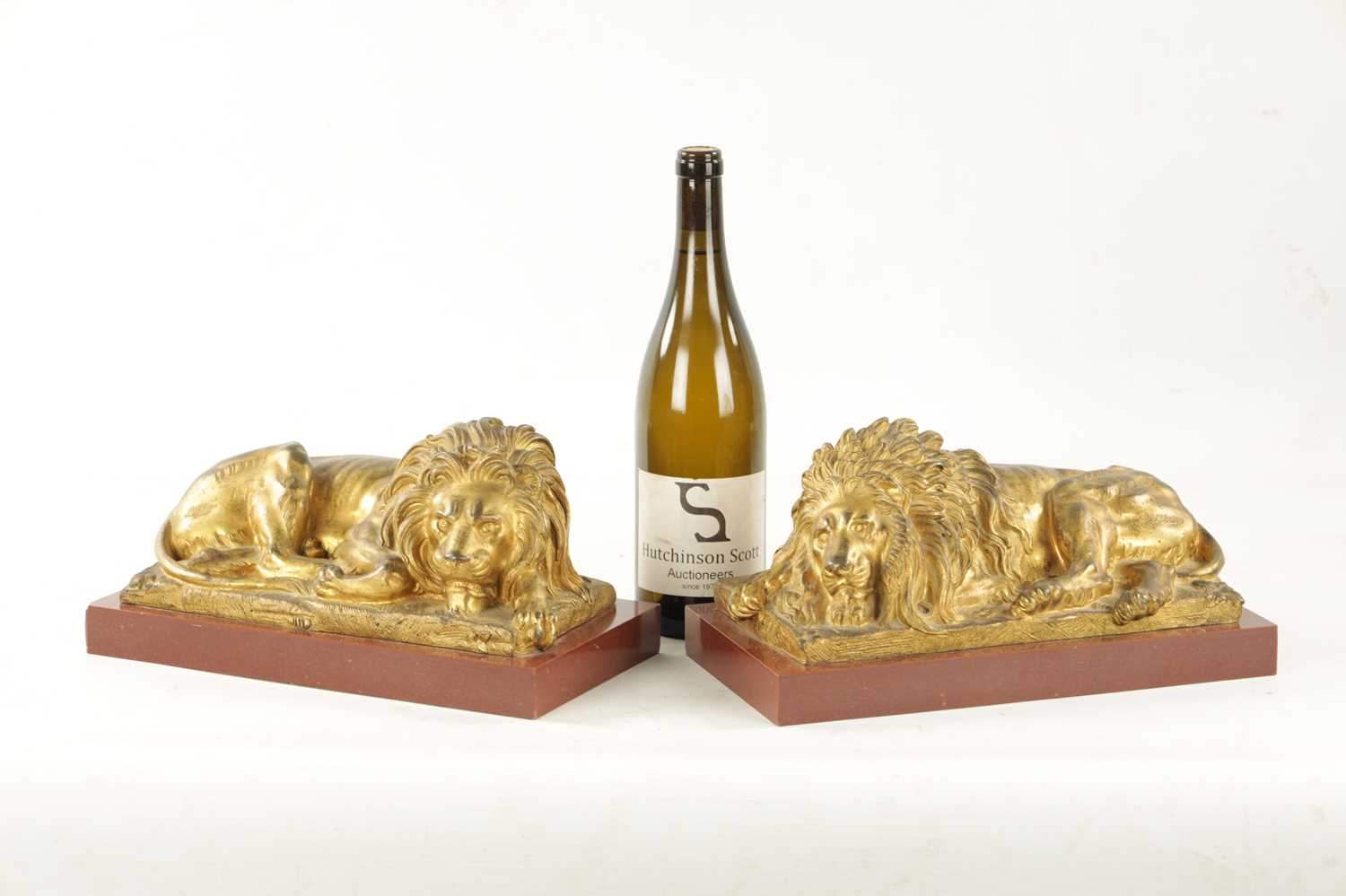 A PAIR OF LATE 19TH CENTURY GILT BRONZE RECUMBENT LIONS - Image 8 of 11