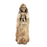 AN ANTIQUE FOLK ART ROOT-WOOD CARVING OF A MOTHER AND CHILD