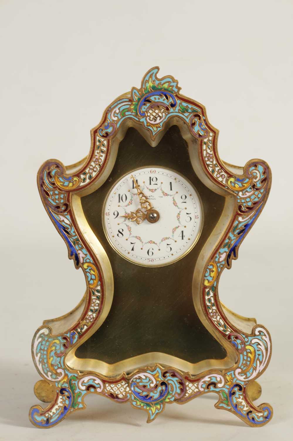 A LATE 19TH CENTURY BRASS AND CHAMPLEVE ENAMEL MANTEL CLOCK - Image 2 of 10
