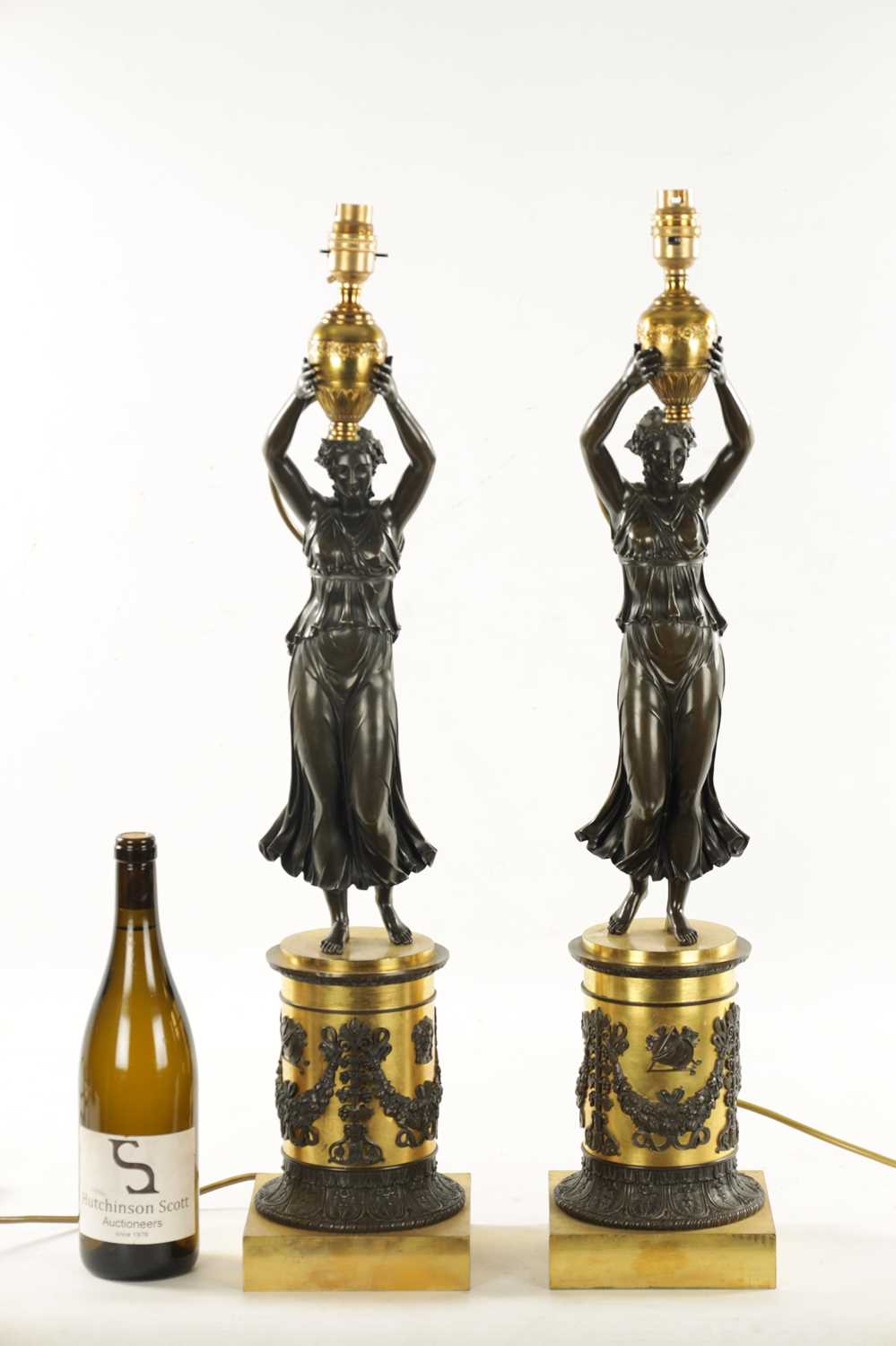 A PAIR OF REGENCY GILT AND BRONZE FIGURAL LAMP BASES - Image 2 of 6